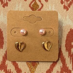 Gold and Pink Heart Earrings Set